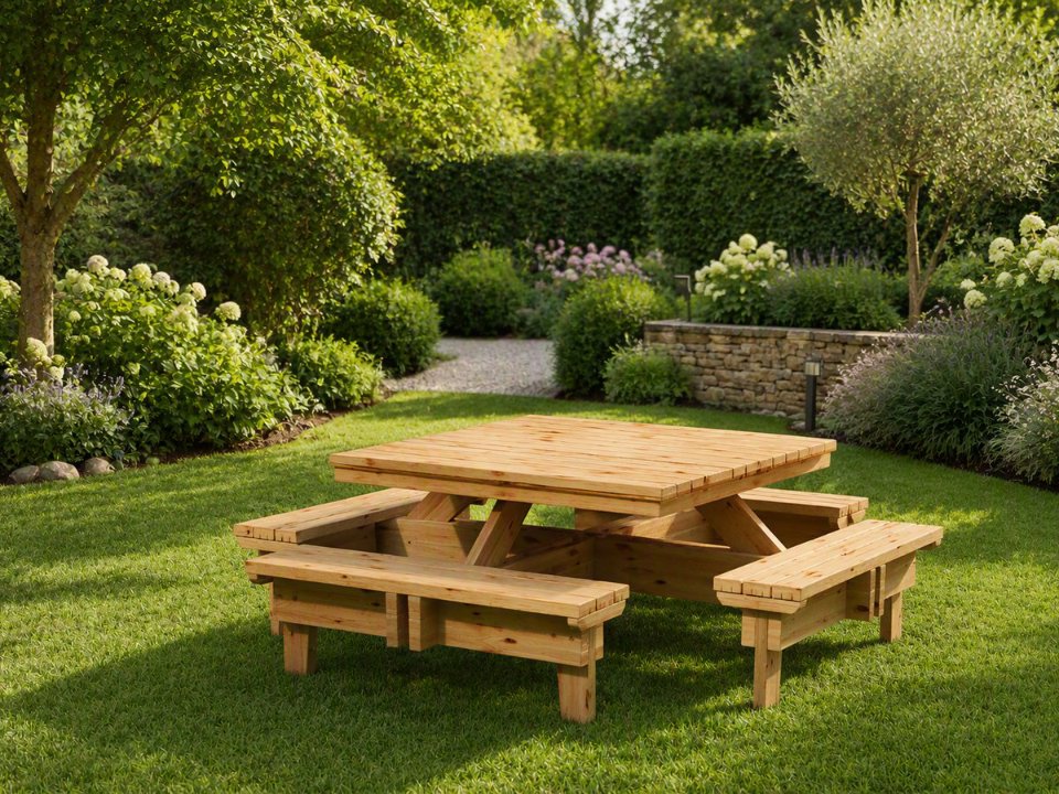 Picknicktafel vierkant Classic, vuren gedroogd, groen geïmpregneerd