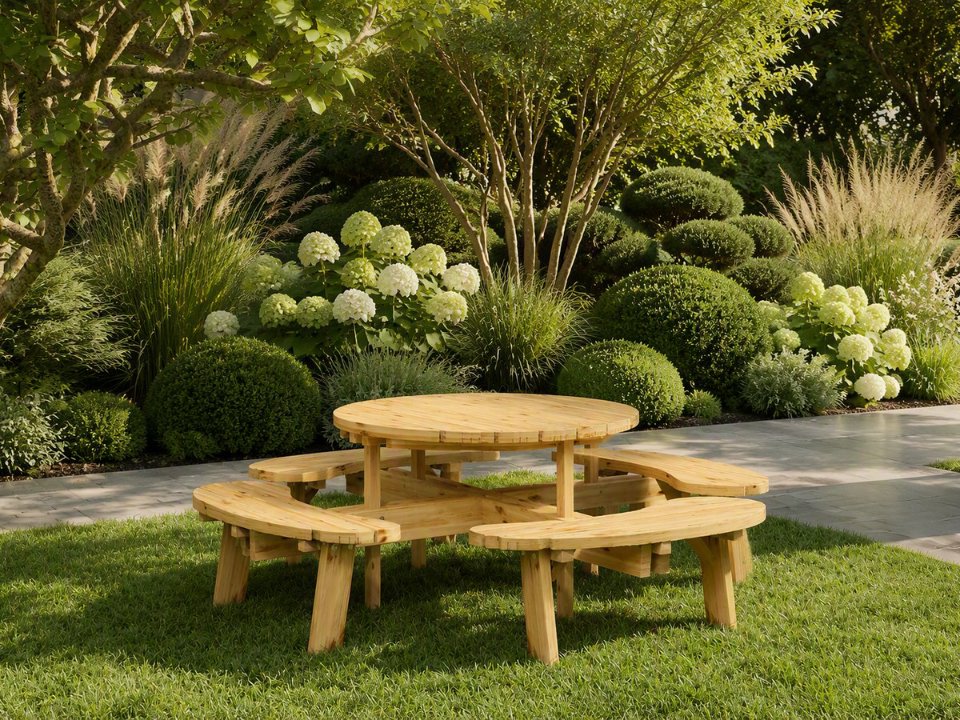 Picknicktafel rond Classic, vuren gedroogd, groen geïmpregneerd
