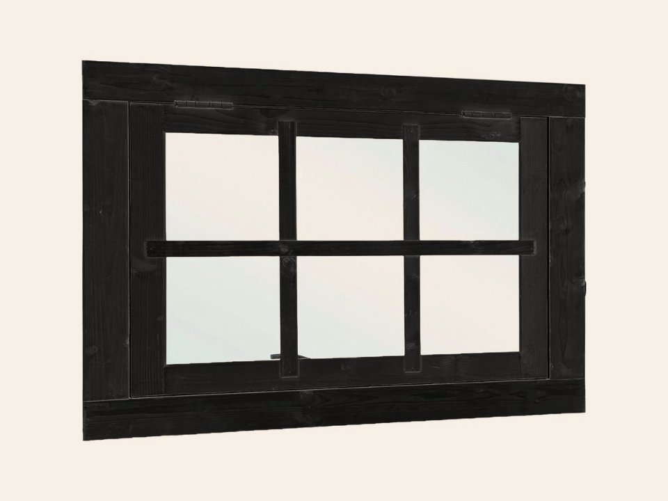 Vuren uitzetraam 6-ruits zwart gespoten B900xH700mm buitenmaat