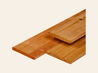 Douglas plank 1,6 × 14,0 × 400 cm, gedroogd, bruin geïmpregneerd, geschaafd, 4 ronde hoeken