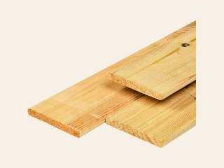 Douglas plank 1,6 × 14,0 × 400 cm, gedroogd, honinggeel geïmpregneerd, geschaafd, 4 ronde hoeken