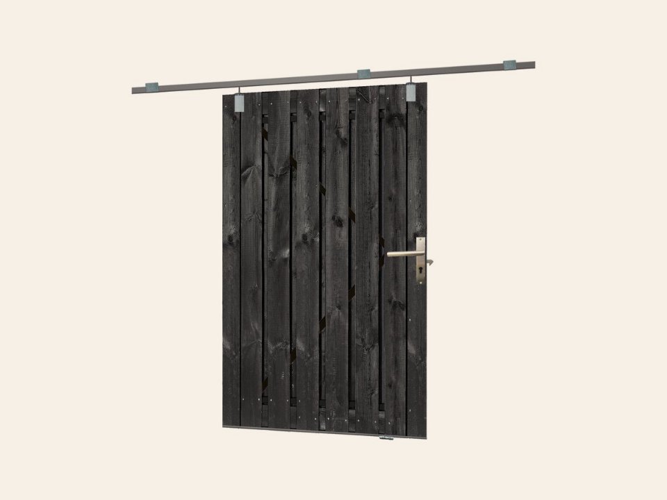 Tuindeur schuifsysteem grenen geïmpregneerd en zwart gespoten H195 × 130 cm