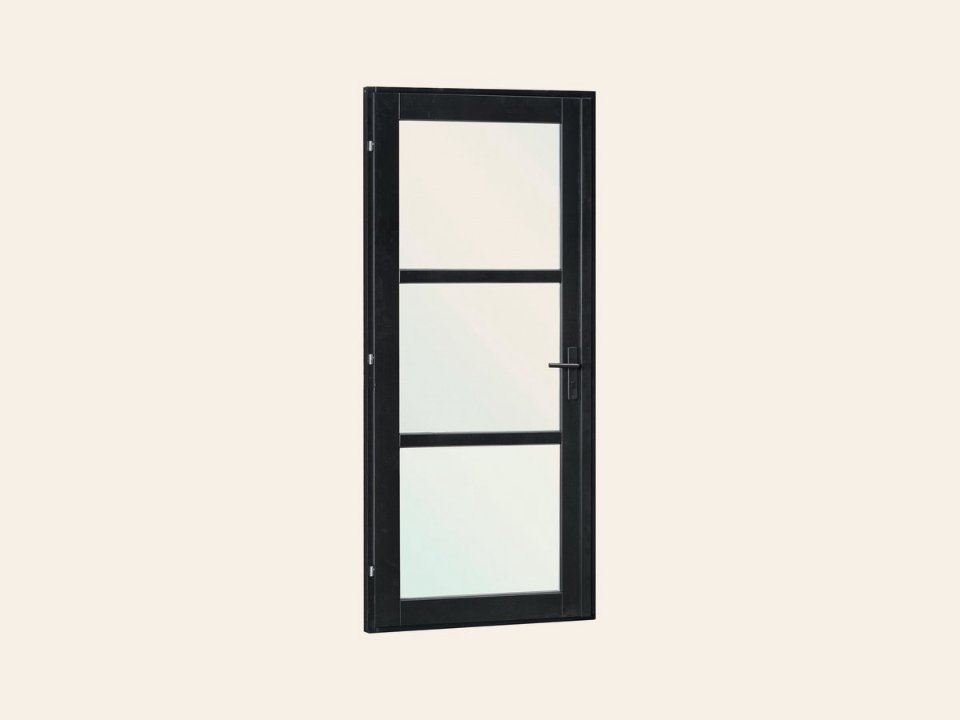 Vuren steellook enkele glas deur zwart gespoten B1100xH2120 mm buitenmaat, linksdraaiend