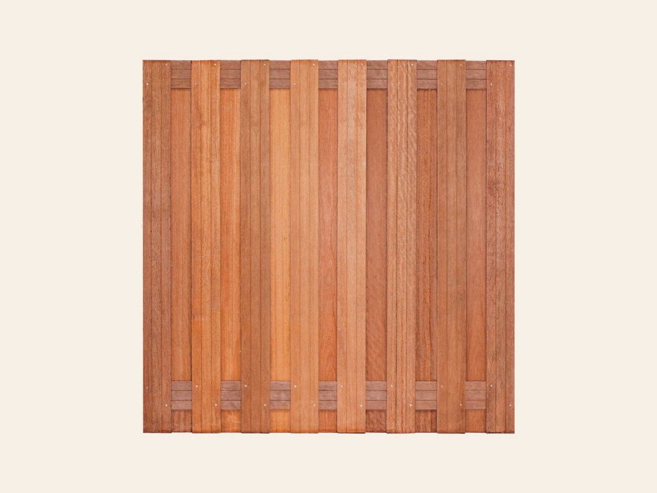 Tuinscherm Kampen, keruing hardhout, RVS-geschroefd, 17-planks (15+2) 180 × 180 cm