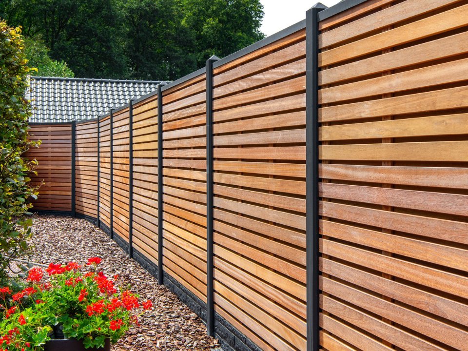 Tuinscherm Prinsenbeek, bangkirai hardhout, RVS-geschroefd, 40-planks (36+4) 180 × 180 cm