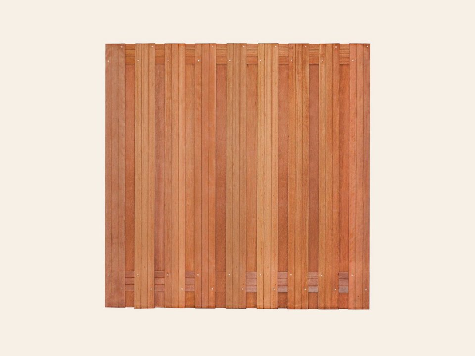 Tuinscherm Harlingen, keruing hardhout, RVS-geschroefd, 19-planks (17+2) 180 × 180 cm