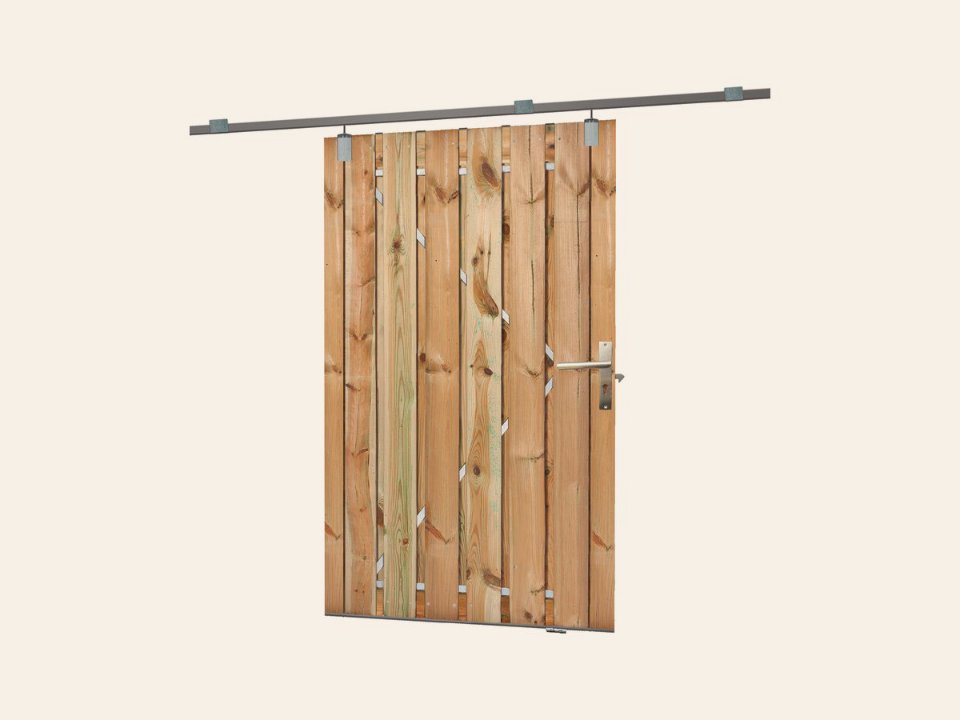 Tuindeur schuifsysteem grenen groen geïmpregneerd H195 × 130 cm