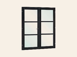 Vuren steellook dubbele glas deur zwart gespoten B2050xH2120 mm buitenmaat, linksdraaiend