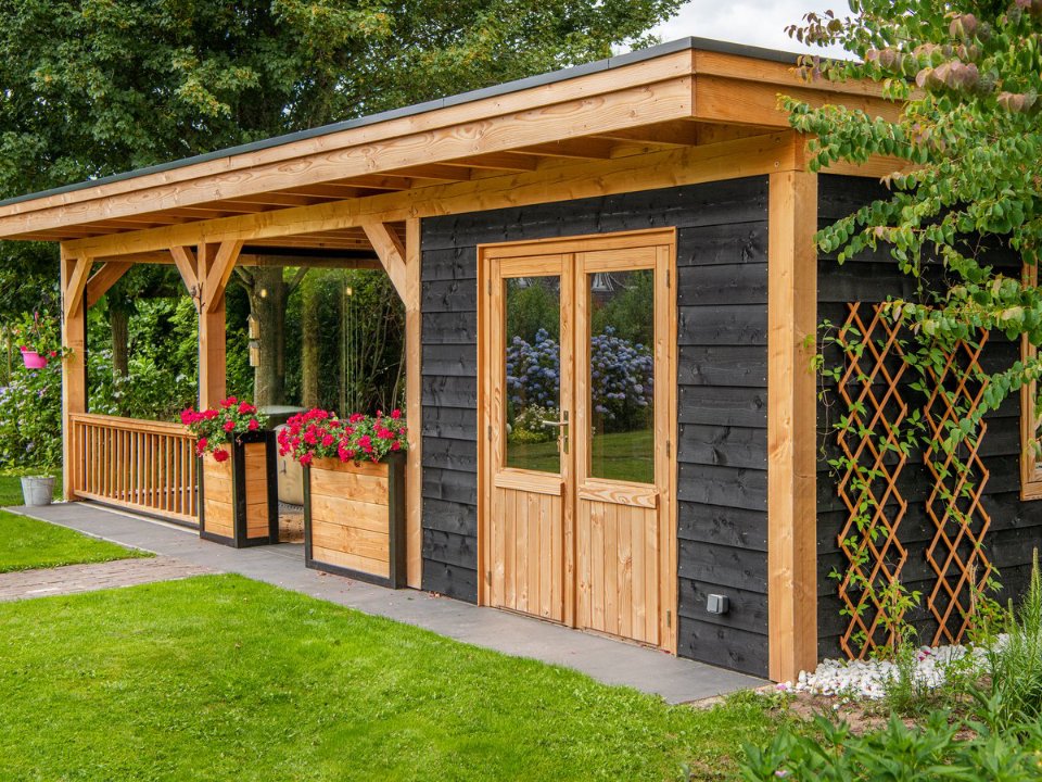 Plat dak Nijverdal douglas 900 × 410 cm zwart geïmpregneerd