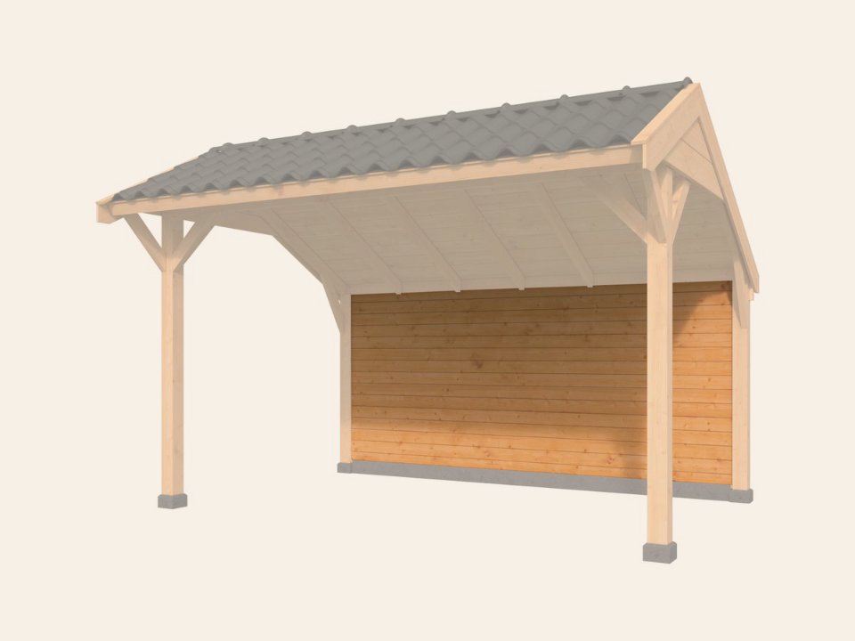 Wandmodule Type H, achterwand kapschuur Economy zweeds rabat Red Class Wood 400 × 150 cm