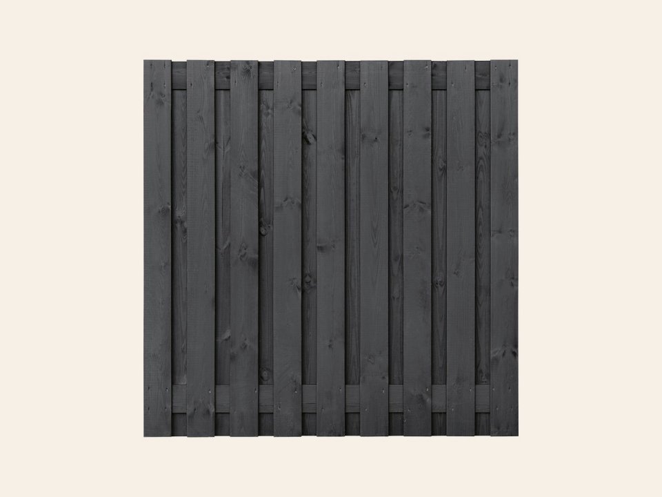 Tuinscherm Koblenz, zwart gespoten vuren, RVS-geschroefd, 19-planks (17+2) 180 × 180 cm