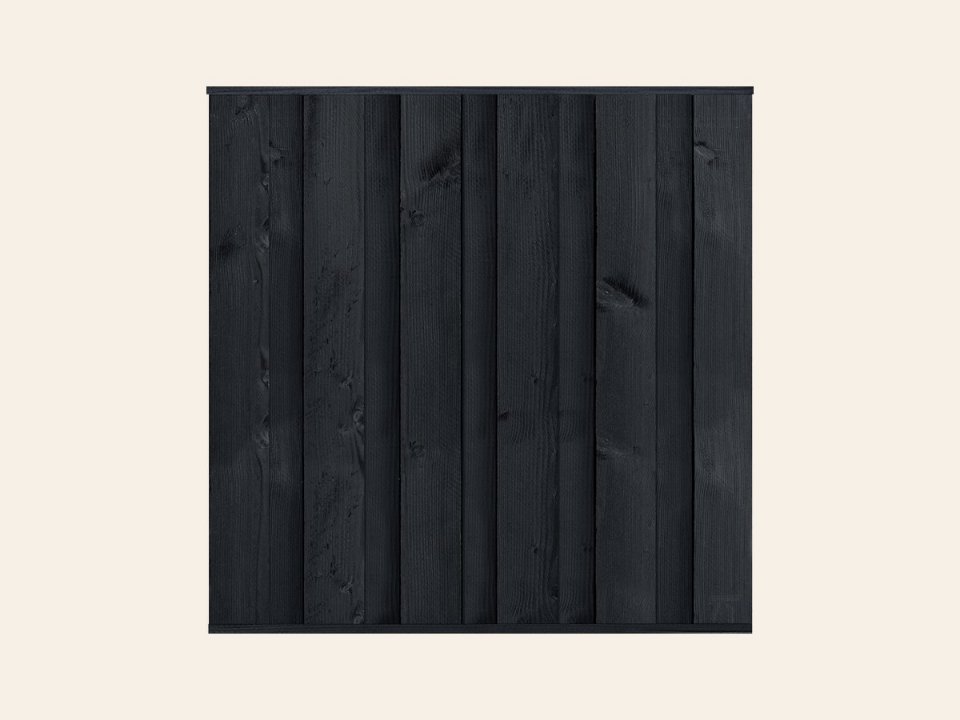 Tuinscherm Rosenheim, zwart gespoten vuren, RVS-geschroefd, 11-planks 180 × 180 cm