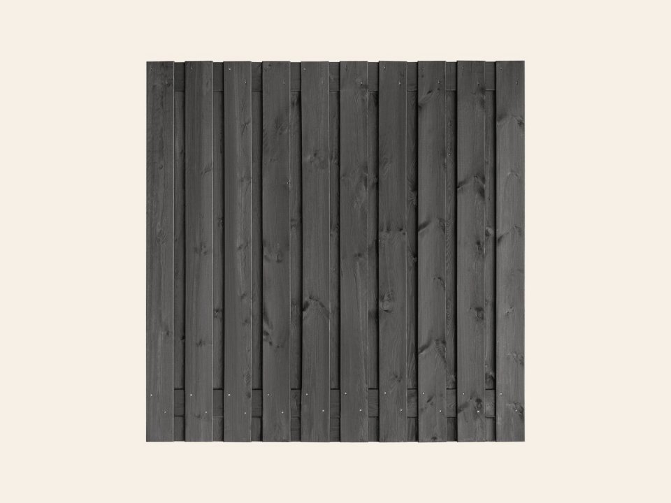 Tuinscherm Hengelo, zwart geïmpregneerd grenen, RVS-geschroefd, 21-planks (19+2) 180 × 180 cm