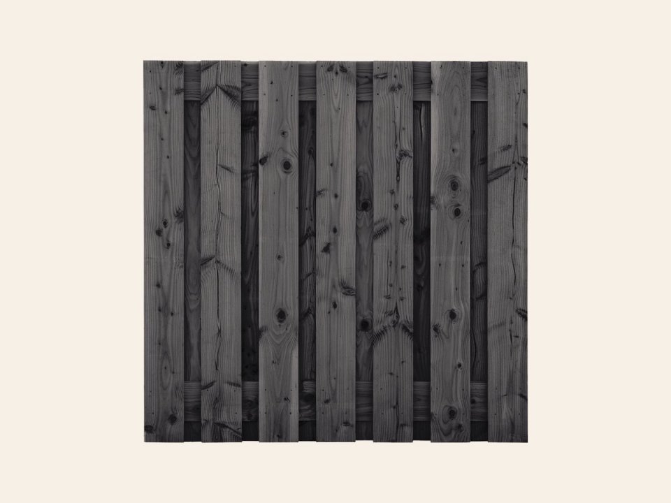 Tuinscherm Wolfsburg, zwart geïmpregneerd douglas, RVS-geschroefd, 15-planks (13+2) 180 × 180 cm