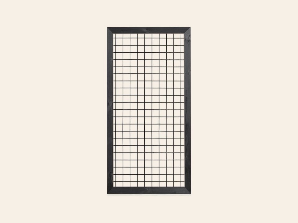Gaaselement, zwart gespoten vuurverzinkt, maaswijdte 7,5 × 7,5 cm, met robuust kader, zwart gespoten grenen, 4,4 × 6,8 cm, H180 x B90 cm