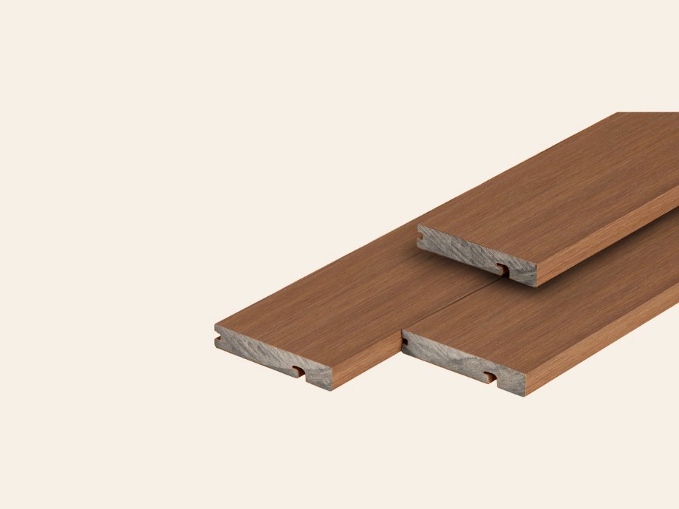 PuraTerra composiet eindplank 2,3 × 13,8 × 300 cm, teak