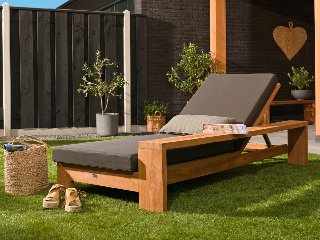 Teak sunlounger Danau, incl. antraciet kussen