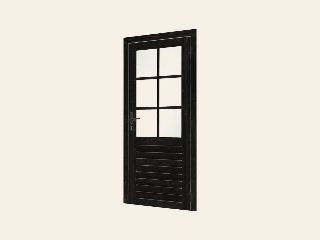 Vuren enkele glas deur 6-ruits zwart gespoten B1000xH2050 mm buitenmaat, rechtsdraaiend
