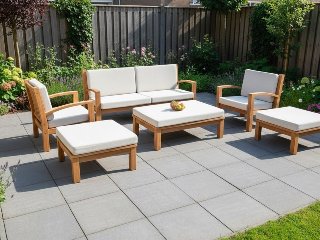 Teak modulaire lounge set Tambora – Bijzettafel/Hocker incl. kussen en glasplaat – 80 × 80 x H30/40 cm