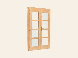 Dubbele deur+kozijn, vuren, enkel glas D1