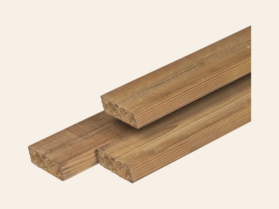 Thermoline grenen rhombus profiel 2,0 × 6,5 × 360 cm, gedroogd, thermisch gemodificeerd, geschaafd