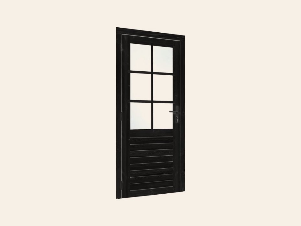 Vuren enkele glas deur 6-ruits, zwart gespoten, B1000 × H2050 mm buitenmaat