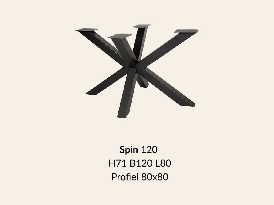 Metalen onderstel Spin 120 elegant zwart RAL9005 - 120 × 80 cm. Profiel 80 × 80 mm