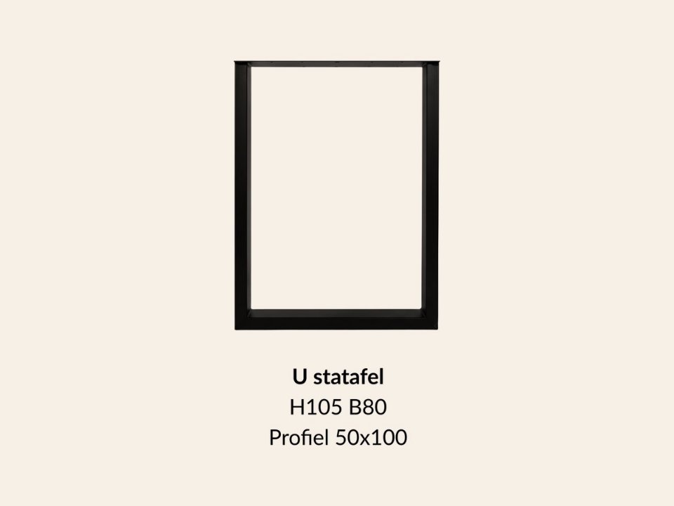 Metalen onderstel U elegant statafel zwart RAL9005 - 105 cm hoog - 80 cm breed. Profiel 50 × 100 mm
