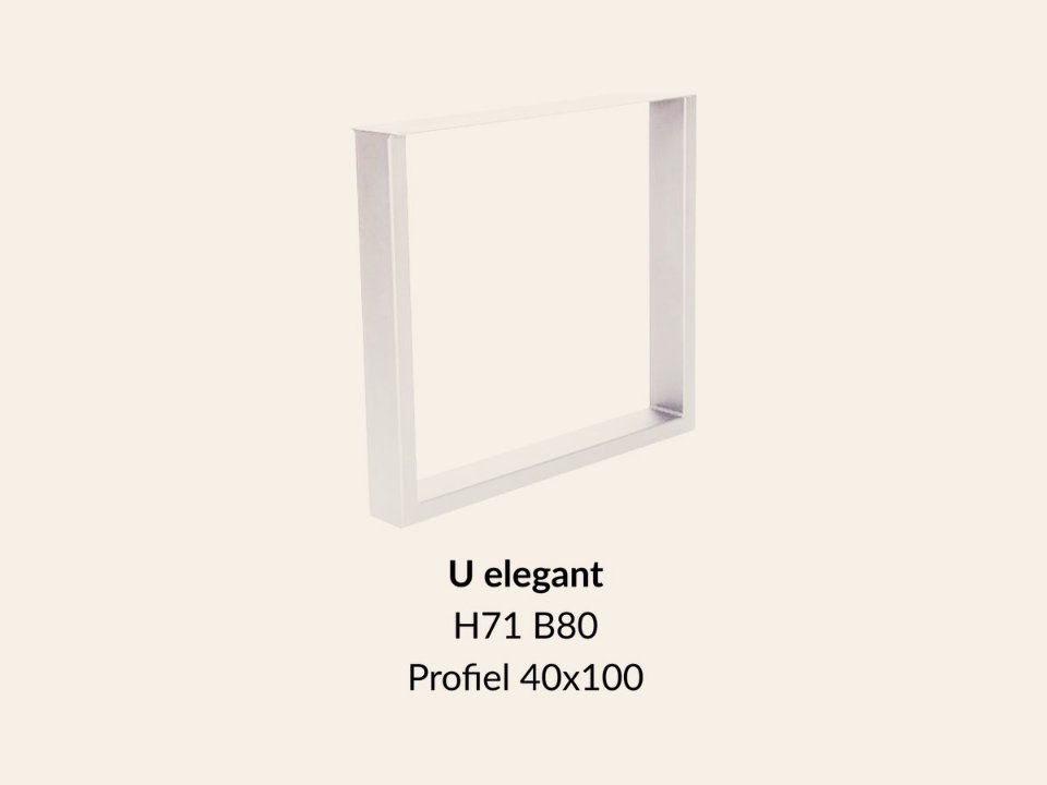 Metalen onderstel U elegant RAL9010 - 71 cm hoog - 80 cm breed. Profiel