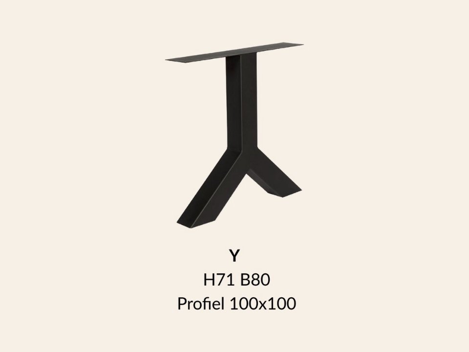Metalen onderstel Y zwart RAL9005 - 80 cm breed. Profiel 100 × 100 mm