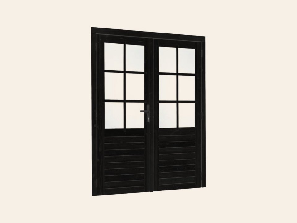 Vuren dubbele glas deur 6-ruits zwart gespoten 185 × 205 cm