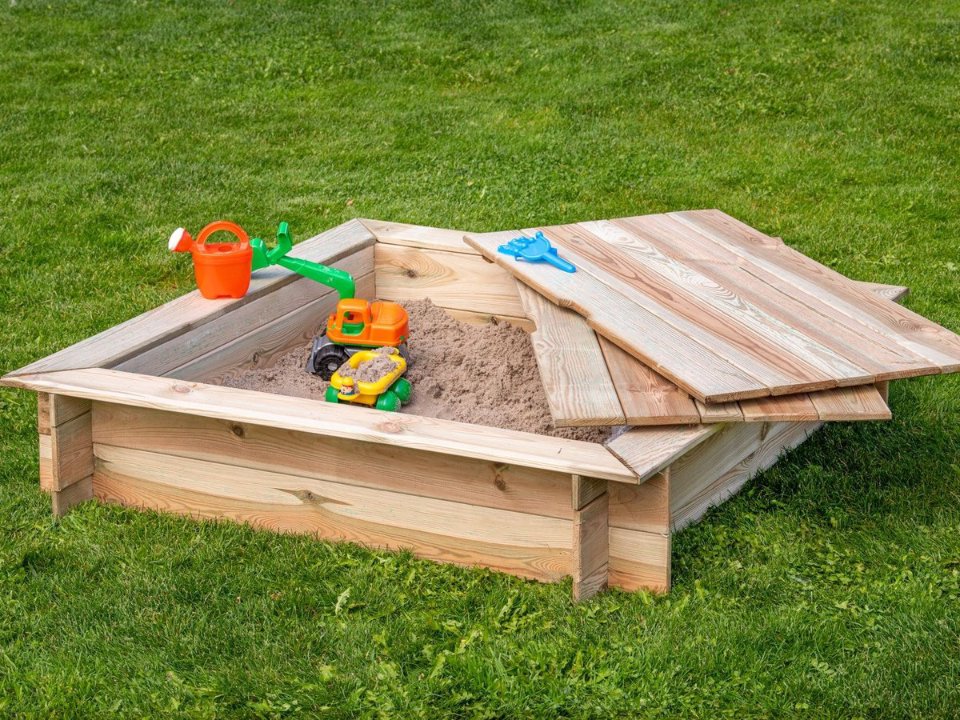 Zandbak vierkant met deksel 120 cm douglas
