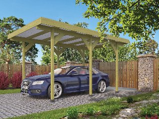Carport Enkel/Aanbouw met PVC dakplaten grenen groen geïmpregneerd L500 x B300 cm
