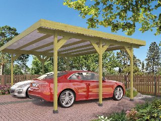 Carport Dubbel met PVC dakplaten grenen groen geïmpregneerd L500 x B600 cm